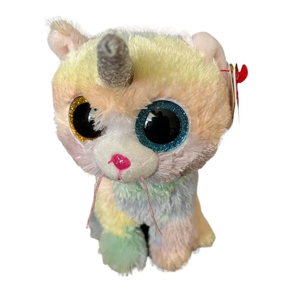 TY Beanie‎ Boo Cat Horn Heather Plush Round Eyes  Multicolor Stuffed Animal 6